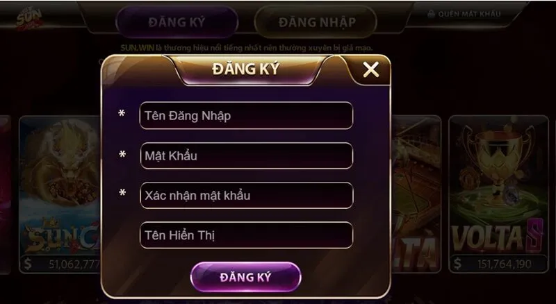 Đăng ký tài khoản Sun Win